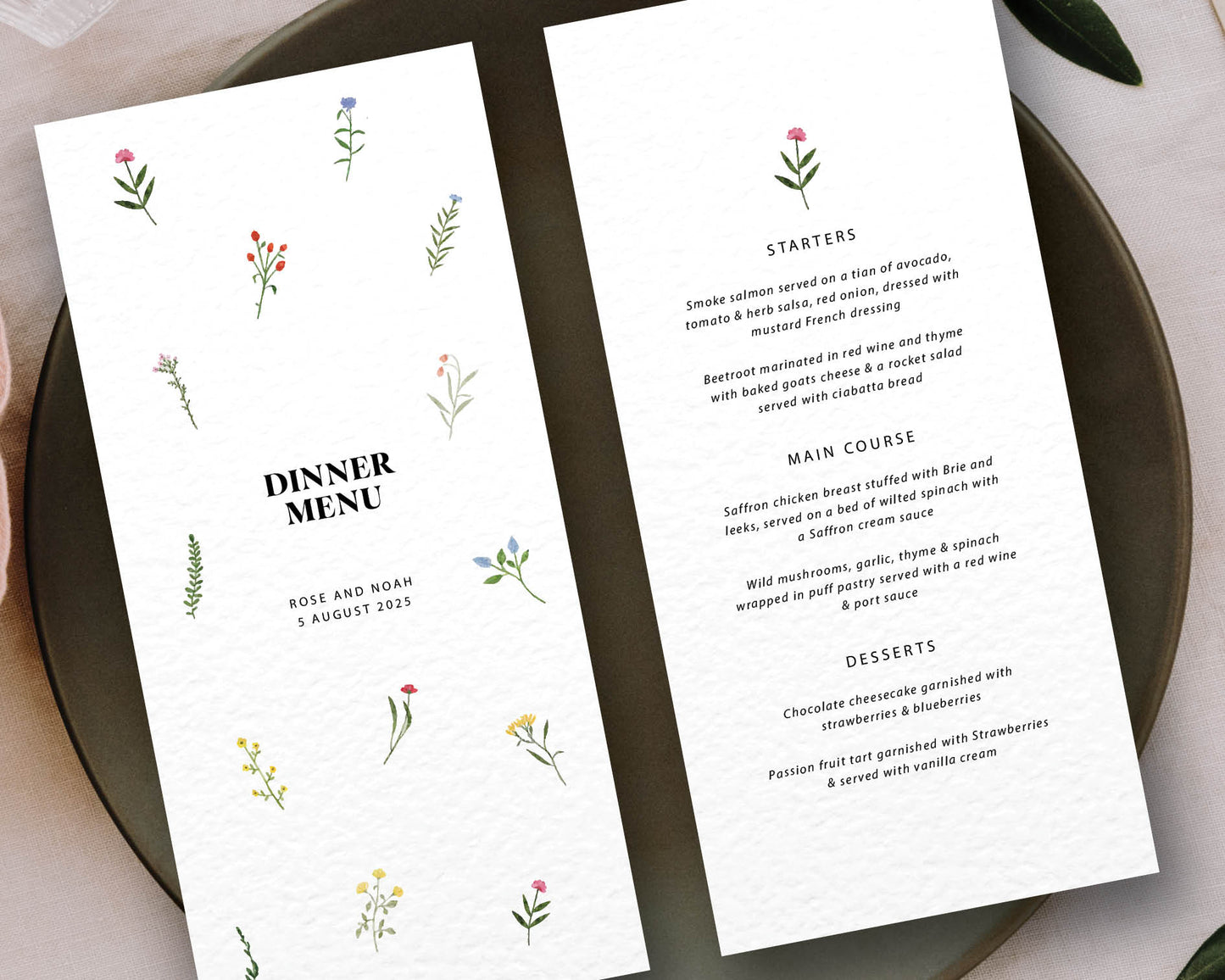 Rose Dinner Menus
