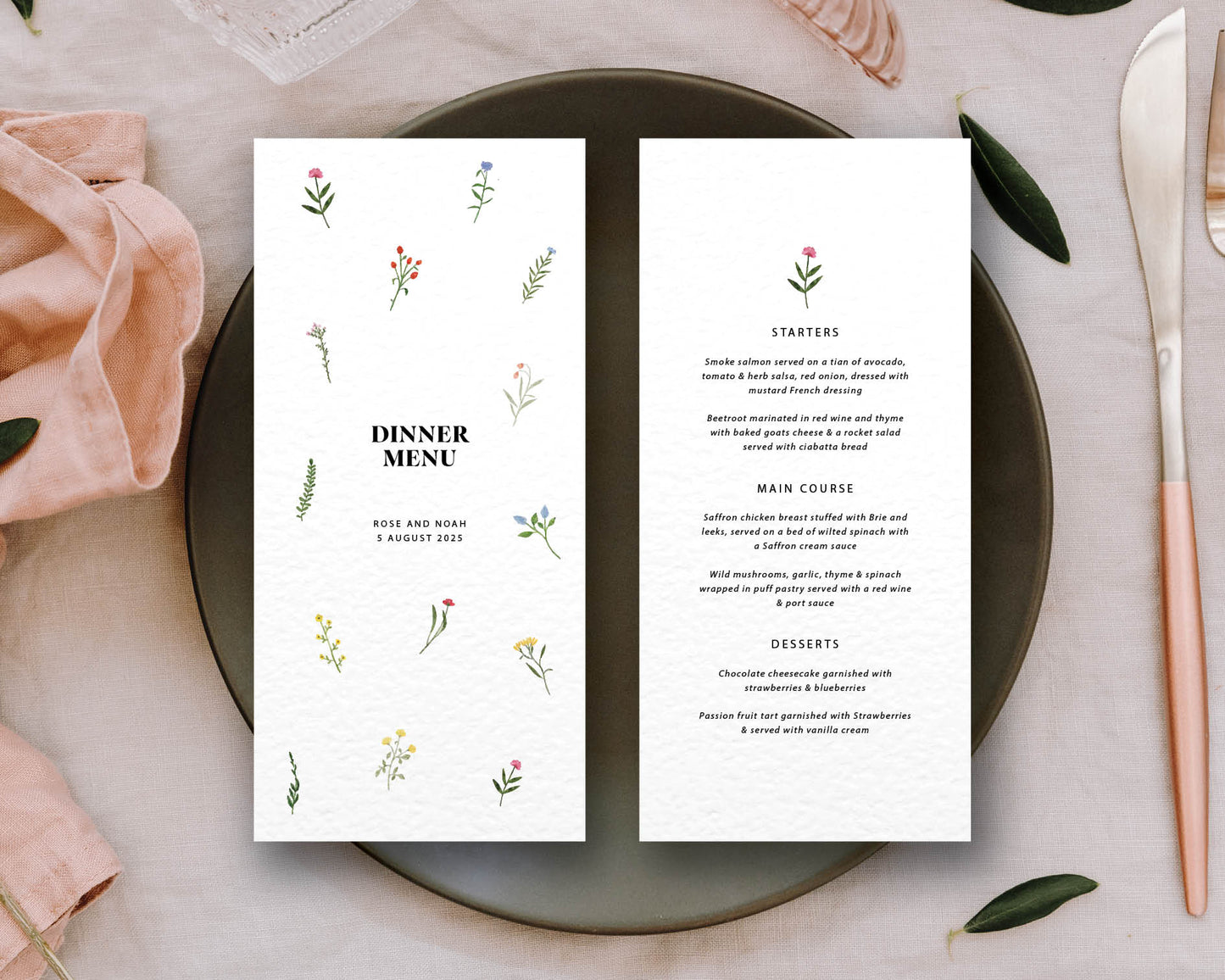 Rose Dinner Menus