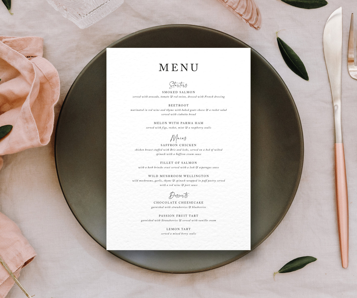 Bella Dinner Menus