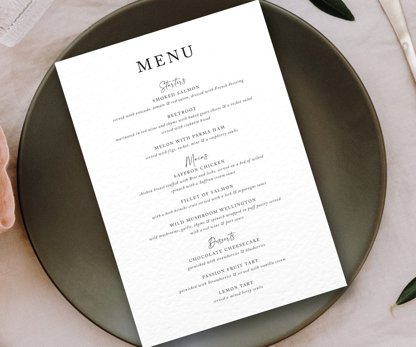 Bella Dinner Menus