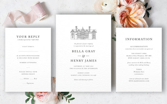 Bella Illustrated Venue Wedding Invitation Set