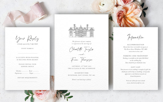 Charlotte Illustrated Venue Wedding Invitation Set