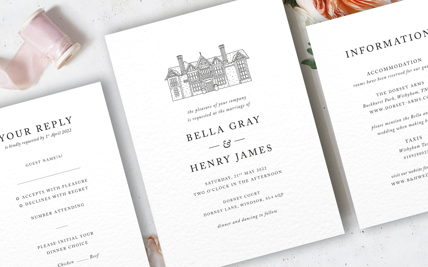 Bella Illustrated Venue Wedding Invitation Set