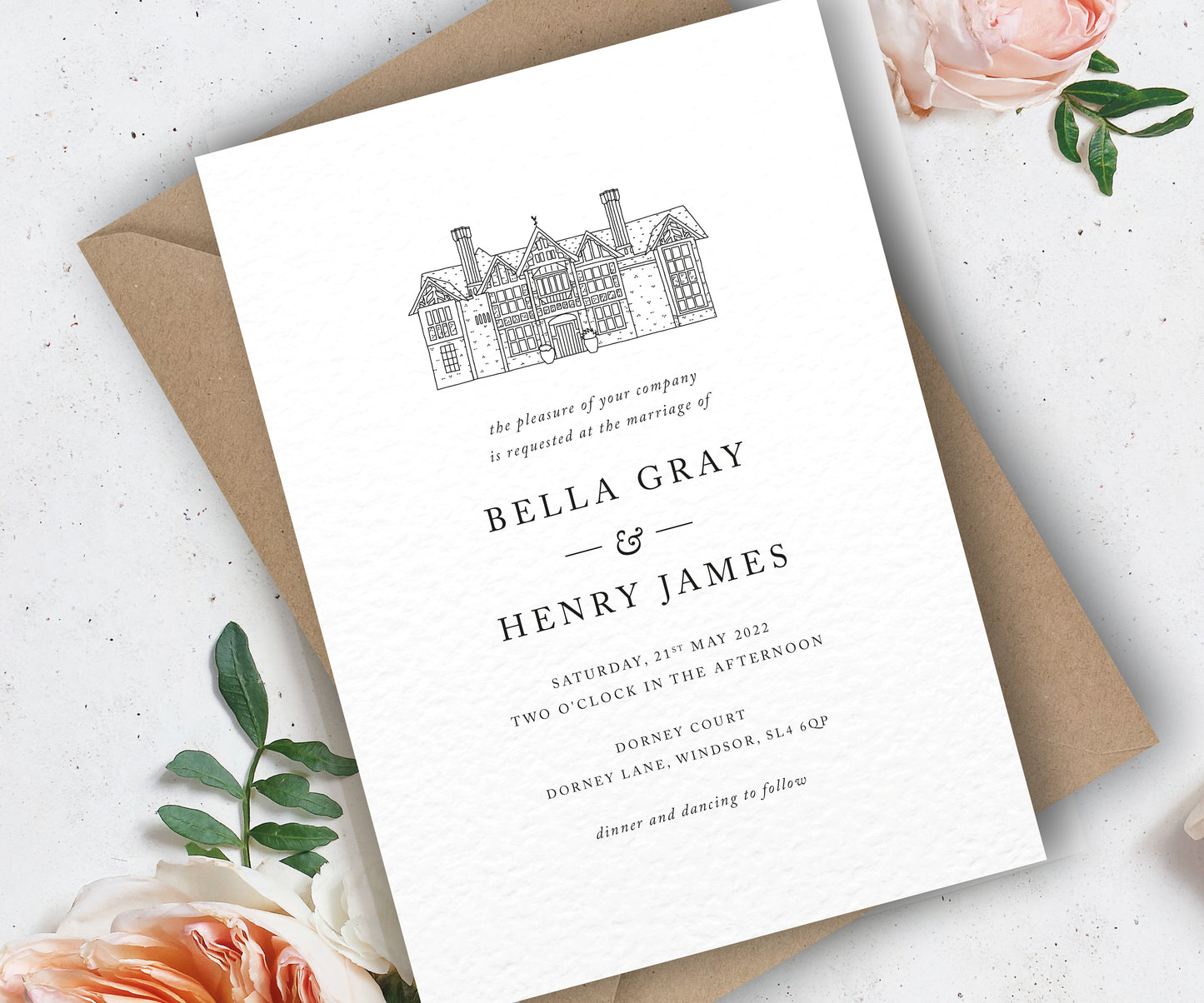Bella Illustrated Venue Wedding Invitation Set