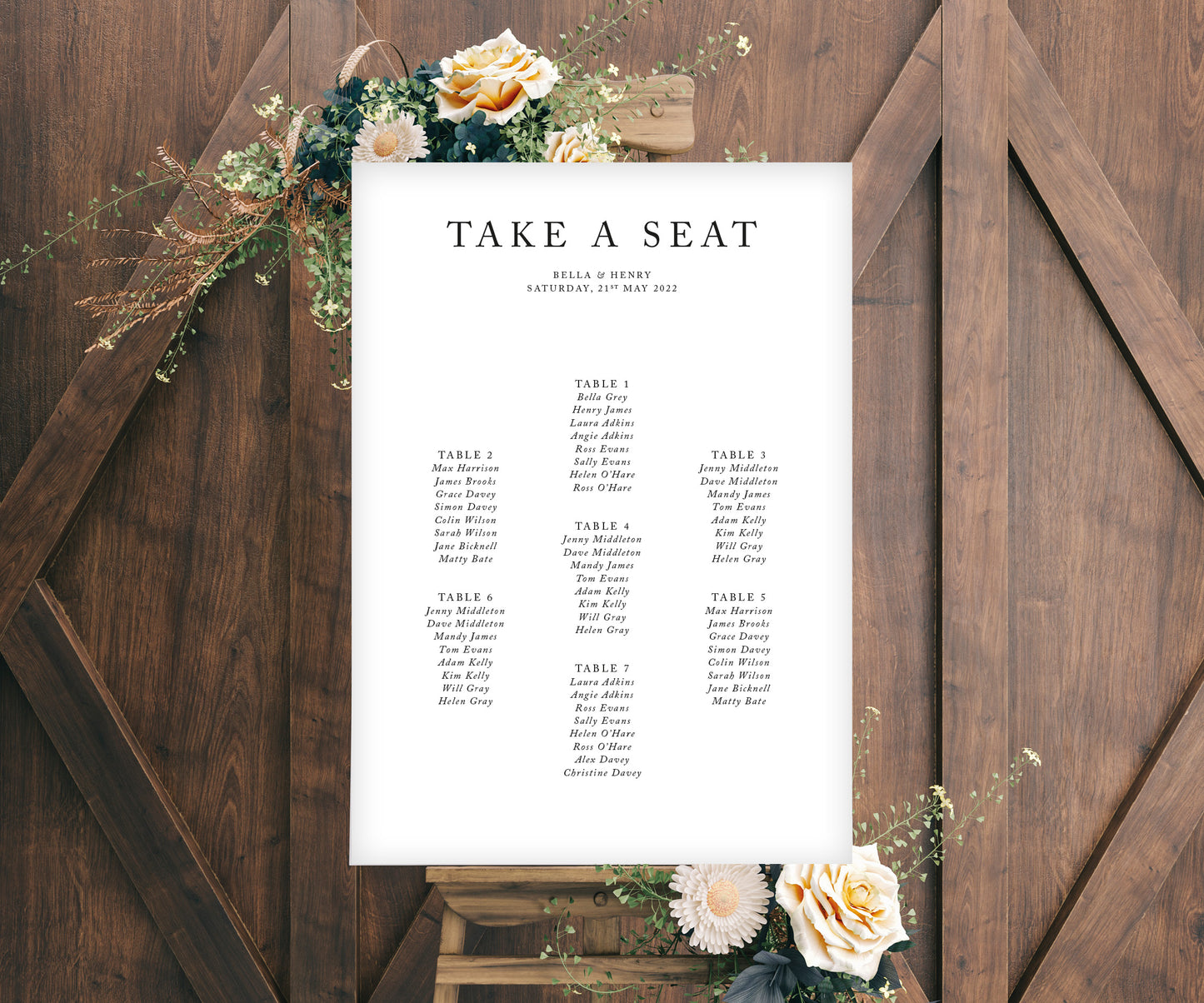 Bella Seating Plan Sign