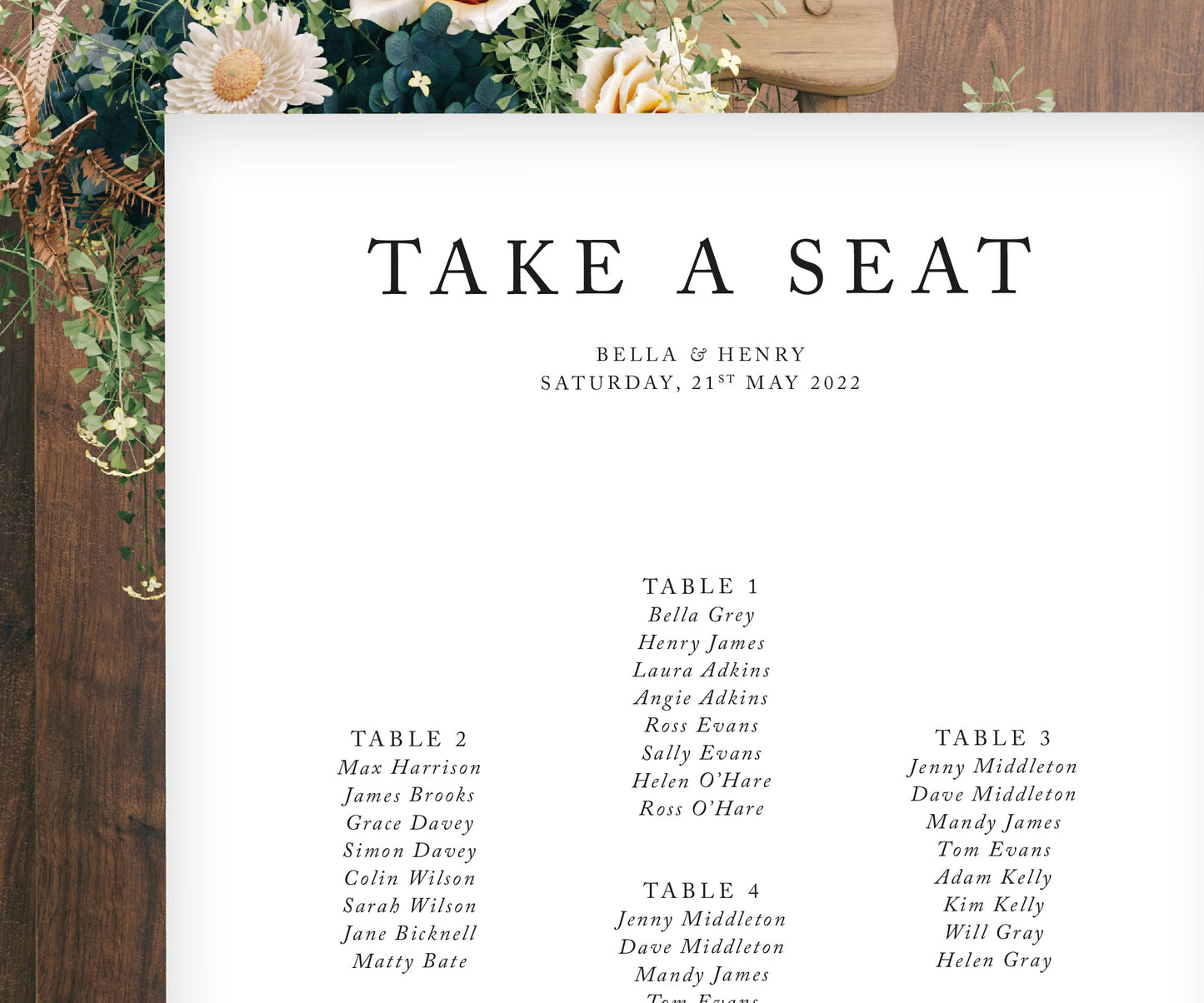 Bella Seating Plan Sign