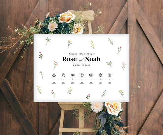 Rose Wildflower Order of the Day Sign with Timeline