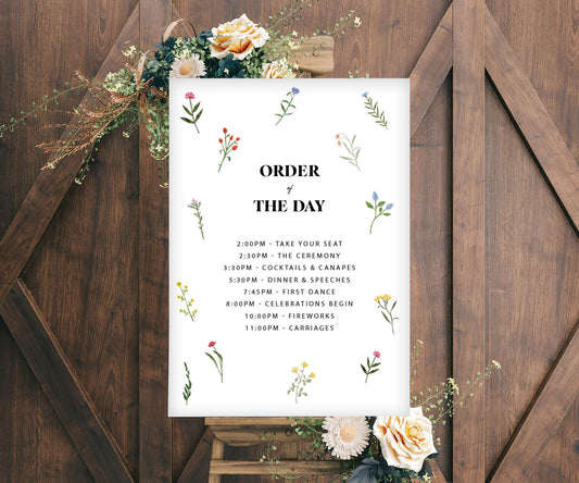 Rose Wildflower Order of the Day Sign