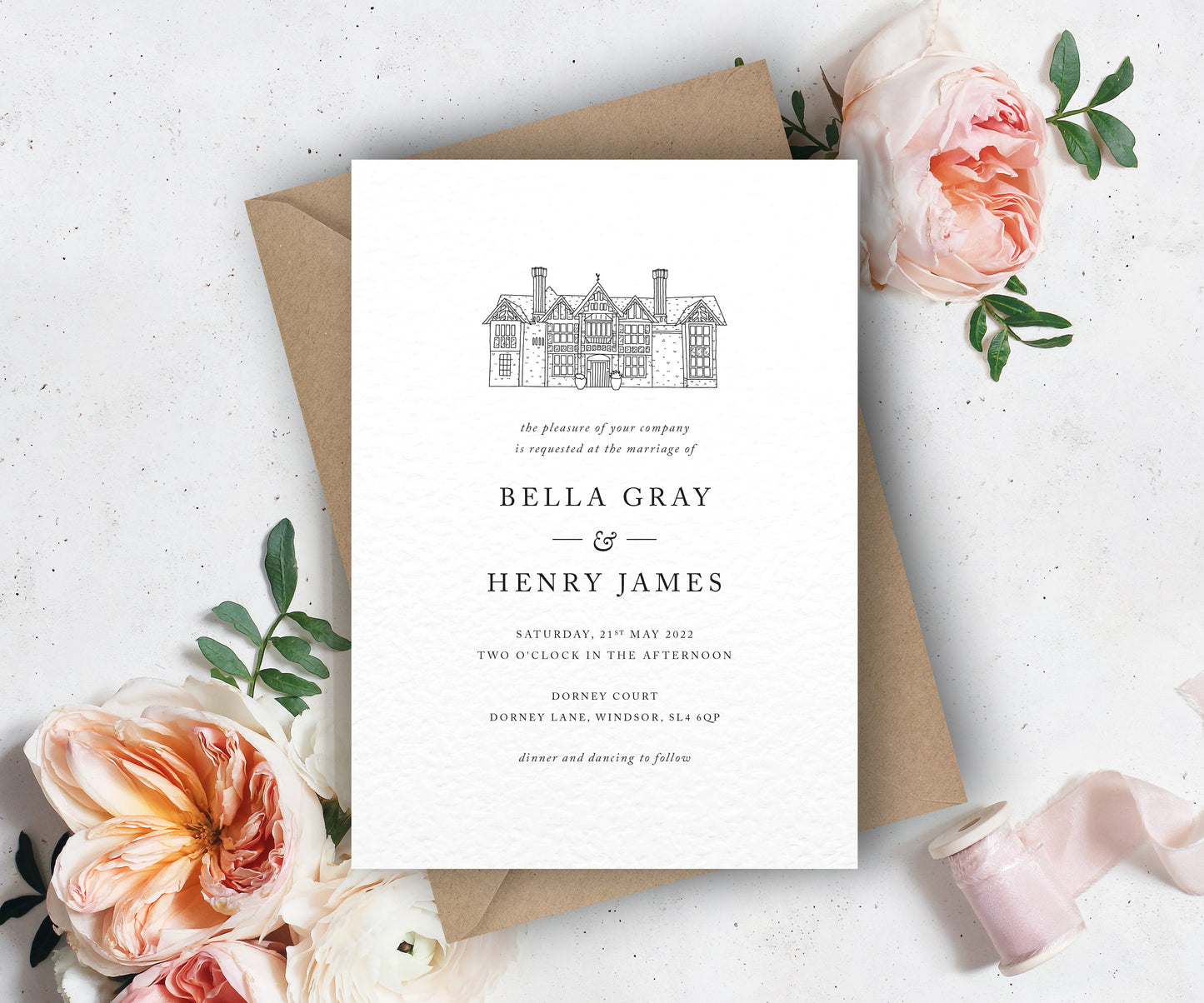 Bella Illustrated Venue Wedding Invitation Set