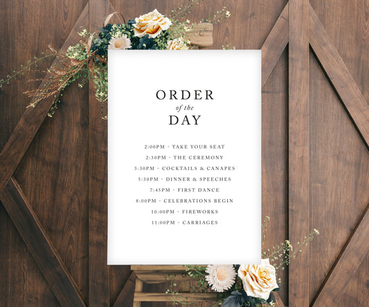 Bella Order of the Day Sign